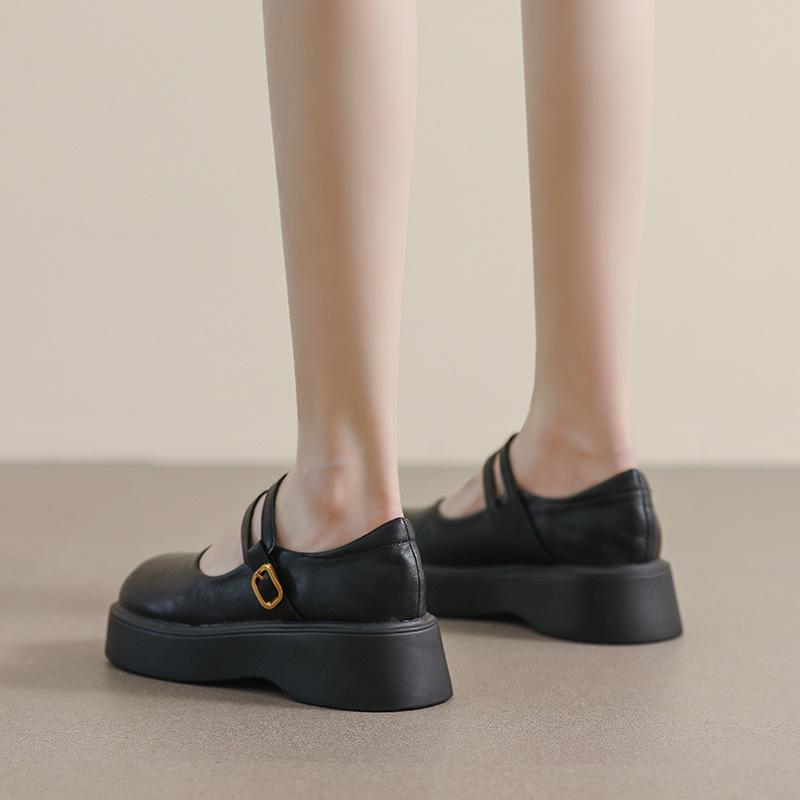 

Mary Jane women s shoes 2025 new versatile thick heel light mouth single shoes temperament French platform heightening love small leather shoes 33 чорний