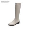 Comemore Damen Einfarbig Lange Stiefel Elegant Niedriger Absatz Damen Weiße Schuhe Elegant 2025 Herbst Winter Neue Hohe Kniehohe Stiefel