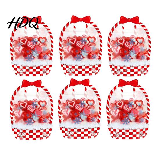 Candy Bag Set 2/4/6Pcs Clear Gift for Halloween Christmas Goodie Treat Bags Transparent Window Pouches with Handle Resealable Sealed Pouch