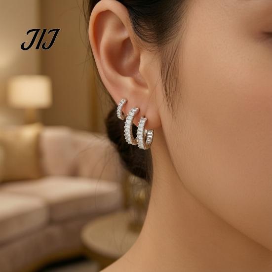 Fashionable Zircon Circle Hoops 3Pcs Elegant Zirconia Full Stud Earrings Set, Comfortable Piercing Hoop Earring, Hypoallergenic Copper Jewelry Gift