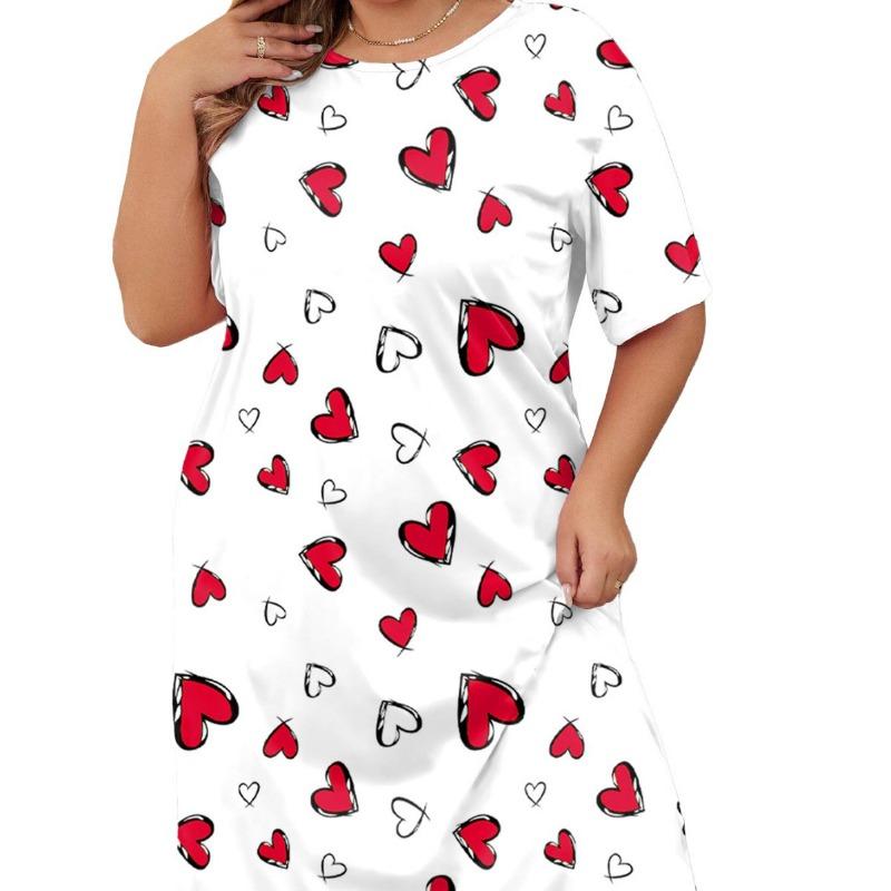 Women's Spring Summer Short Sleeve Butterfly Print Large Size Short Round Neck Nightdress