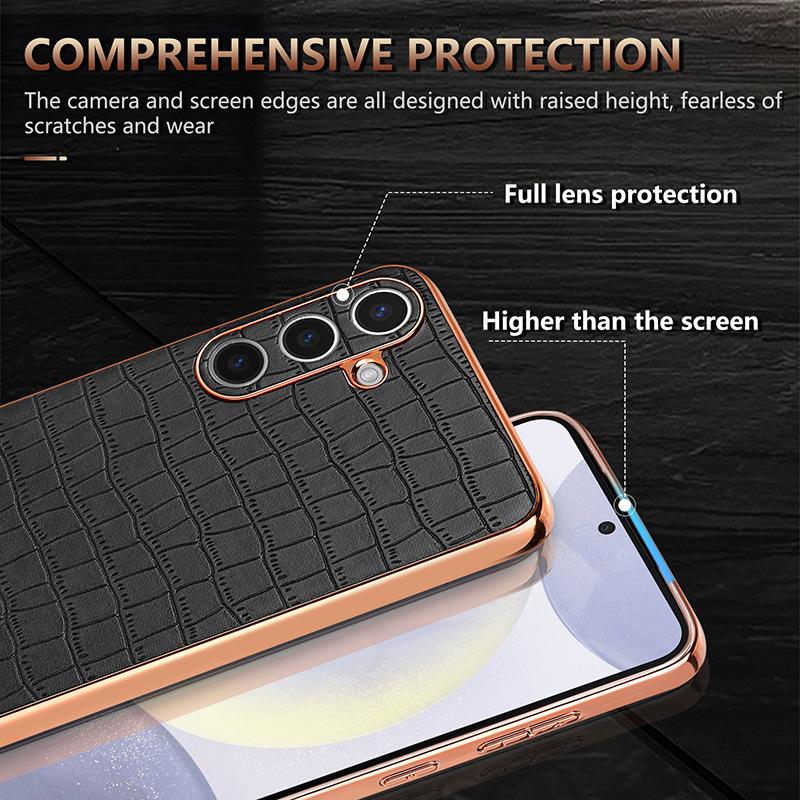 For Samsung Galaxy S24 Case Electroplating Crocodile Texture PU+TPU Anti-Drop Phone Cover