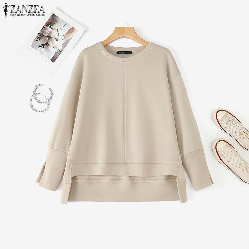 ZANZEA Women Casual Irregular Hem Loose Autumn Long Sleeve Sweatshirt