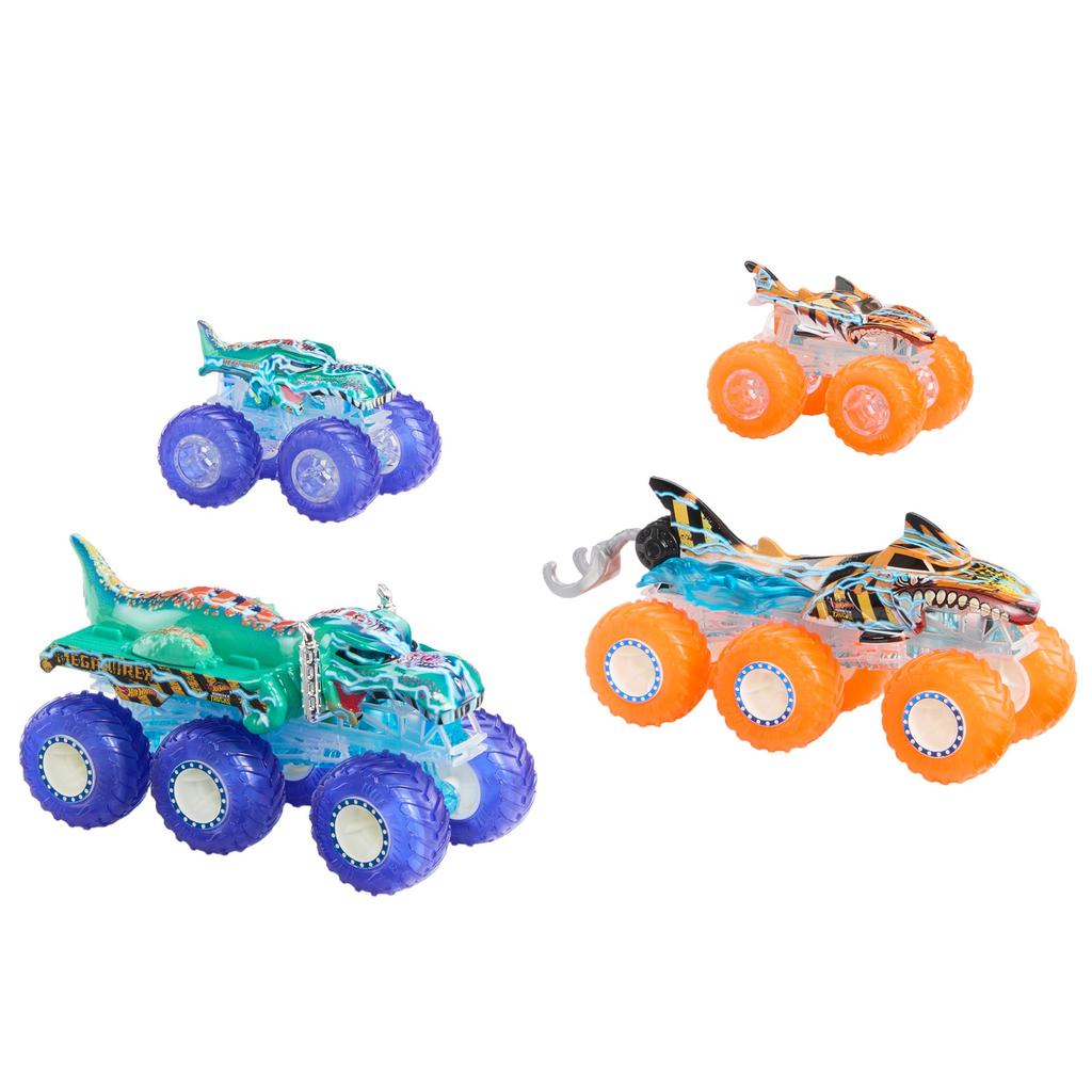 Hot Wheels Monster Truck Transporter Set Vehicle Toy Mini Car 4 Units Ages 3 and Up HYJ29 Blue/Orange