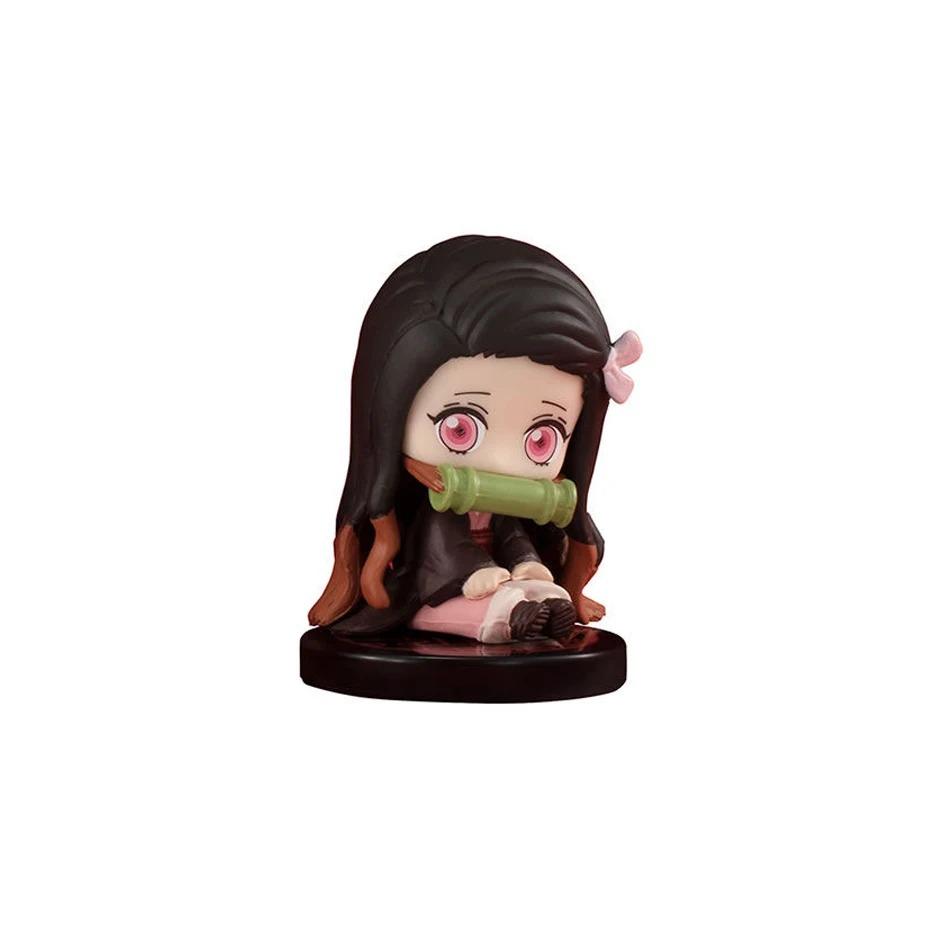 10Pcs Q Version Demon Slayer Sitting Figures Tanjiro Nezuko Inosuke Zenitsu Anime Character Model Toys Gift