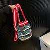 Christmas Tree Colored Ball Woven Shoulder Bag New Year Women's Handmade Crochet Knitted Yarn Handbag Sweet Finished Phone Bag