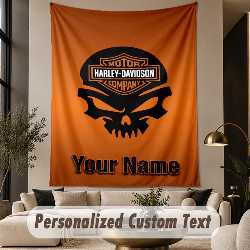 Tapeçaria com Texto Personalizado Estampa Harley-Davidson Tapeçaria de Parede Decoração de Parede para Sala de Estar Interna