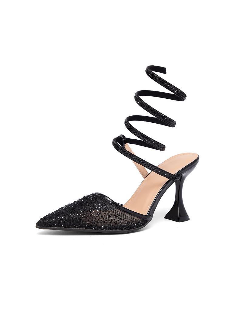 Women's Pointed-toe Strappy High Heels, Trendy and Fashionable Design, Rhinestone High Heels