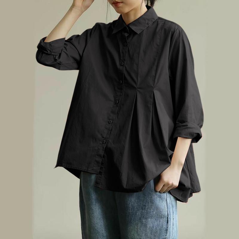 ZANZEA Dámská halenka s límečkem, jednobarevná, volná, s dlouhým rukávem