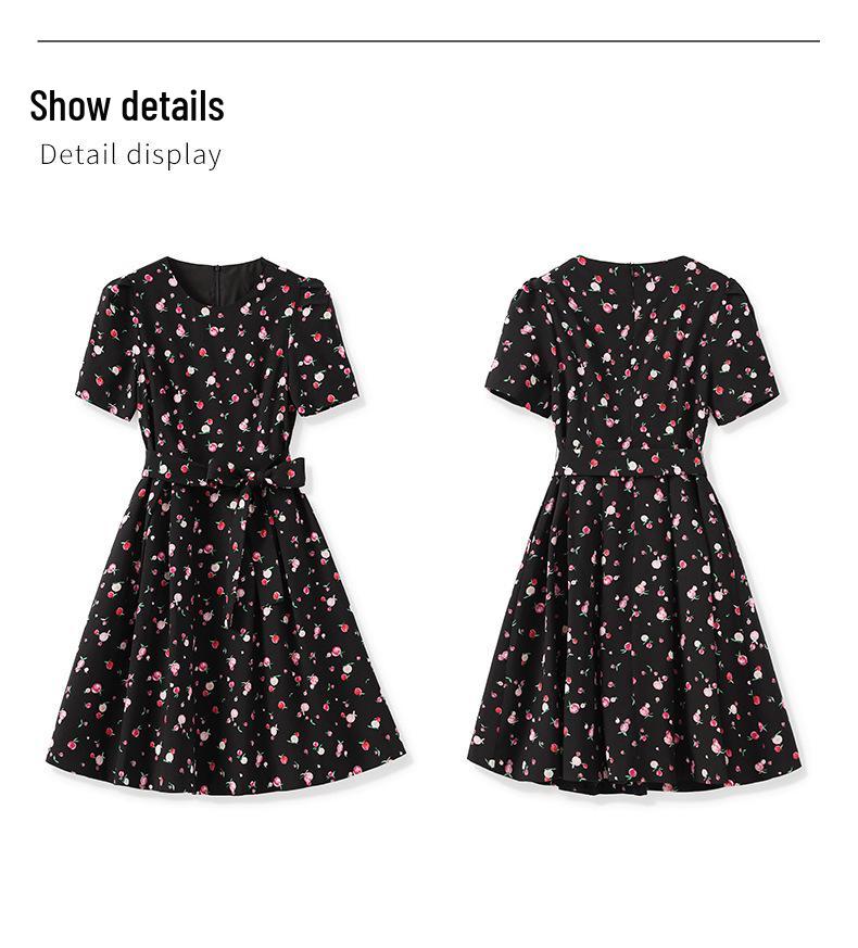 Elegant French Chiffon Print Waist-Slimming Dress for Women