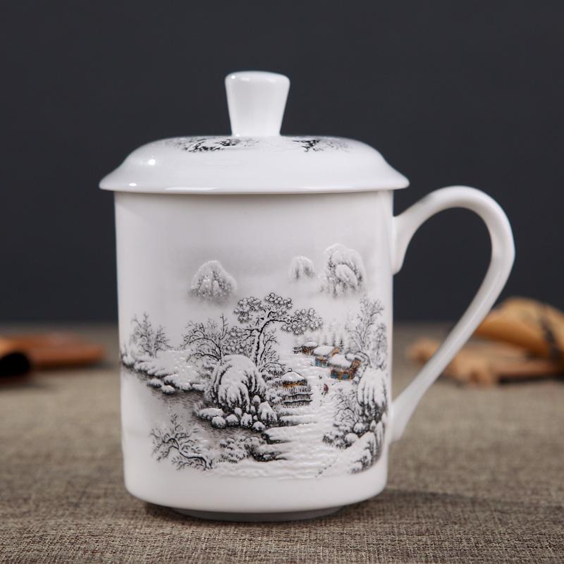 Jingdezhen Bone China Ceramic Large Cups with Cover Drinkware Porcelain Mug Meeting Gift Office Mug About 500ml