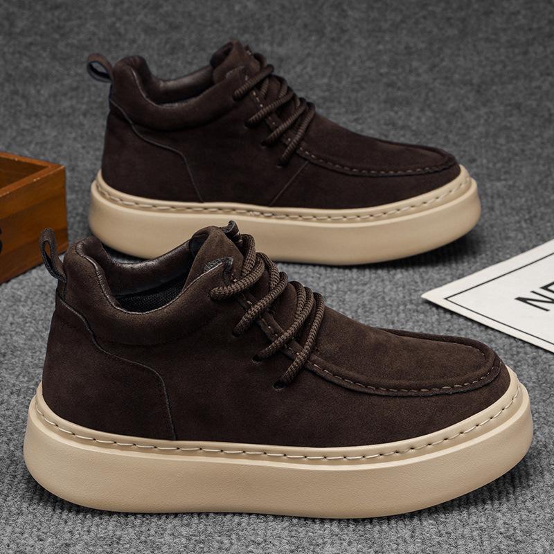 High-top spring new leather casual board shoes British thick-soled heightening sneakers