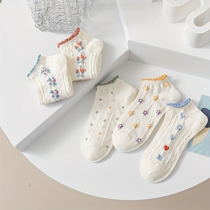 5 Pairs Women's Ankle Socks Breathable Socks Casual Socks Cute Socks for Spring and Summer