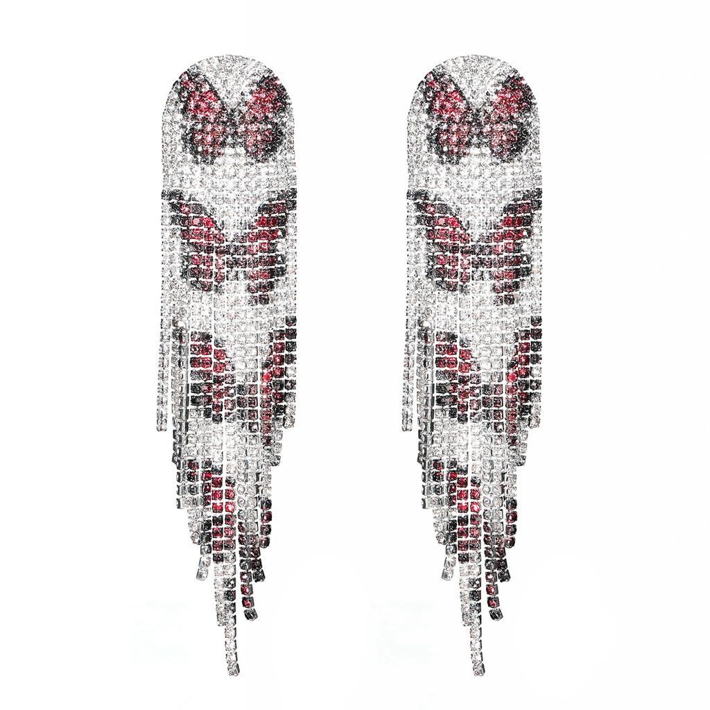 Rhinestone long fringed earrings premium ear accessories