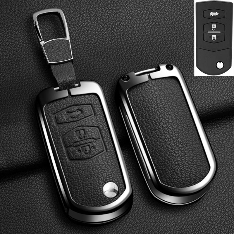 Interior Mouldings New Zinc Alloy Leather Car Flip Key Case Cover for Mazda 2 3 5 6 CX7 CX9 RX8 MX5 MPV Demio Holder Protector K