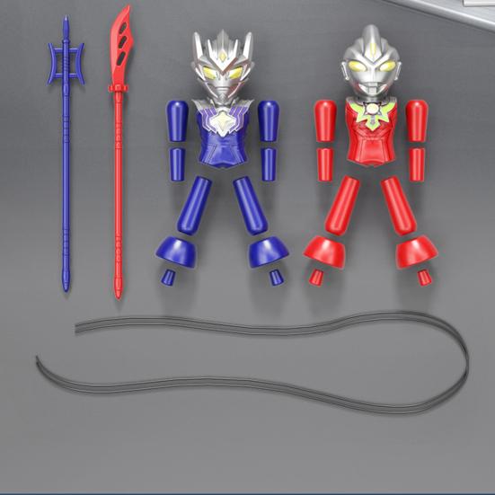 1 sada ručně vyráběných dřevěných bojových hraček s klouby Bambusové šermířské loutky Ultra-Man Fight Stolní hra Interakce rodiče s dítětem