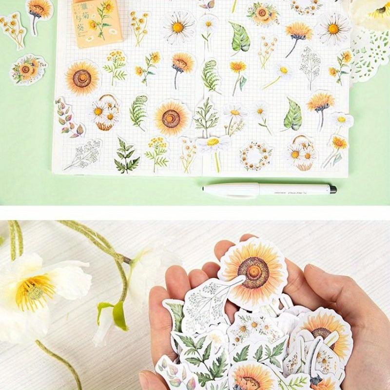 45Pcs/set Chrysanthemum and Sunflower Flowers Stickers Decorative Sticker Diary Stationery Album Sticker Flakes Scrapbooking