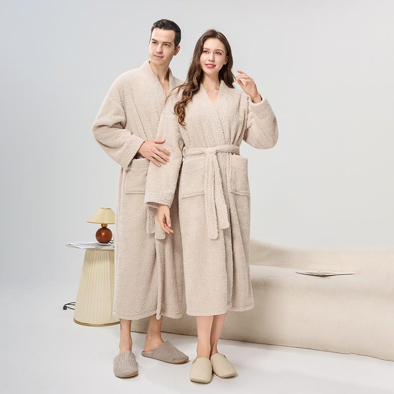 Unisex Dicker Korallenfleece Bademantel Herren Damen Übergröße Nachtwäsche Robe Winter Heimgebrauch