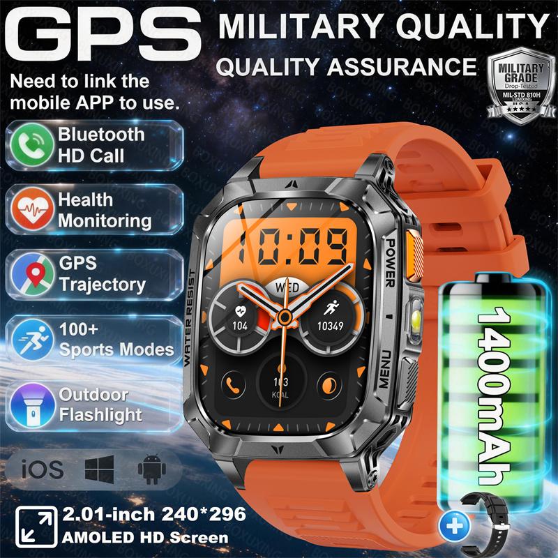 1400mAh Super Battery Durable Adult Smart Watch 2.01 inch GPS Trajectory 3ATM Waterproof BT Call Sports Smartwatch Men  New