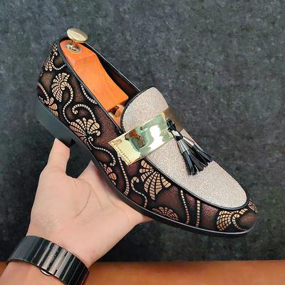 New Men Dress Leather Shoes For Men Luxury British Gold Blue National Pattern Oxfords Classic Gentleman Wedding Prom Shoes