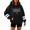 Women's Casual Letter Print Hooded Sweatshirt Pullover Hoodie with Front Pocket and Striped Sleeve Design for Everyday Wear