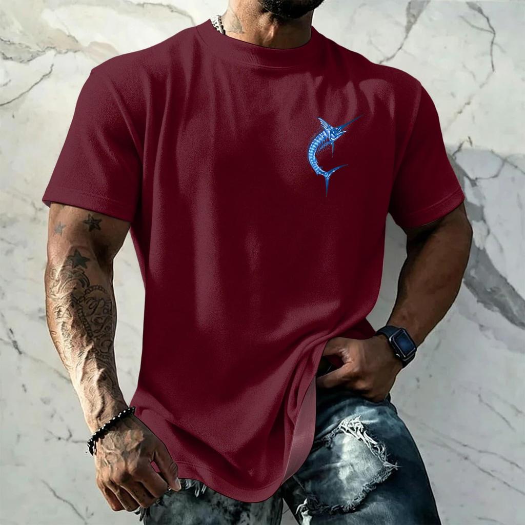 Men's Vintage Texture Printed Short Sleeve T Shirt Loose Fit Casual Summer Daily Wear Top Lightweight Breathable Fabric