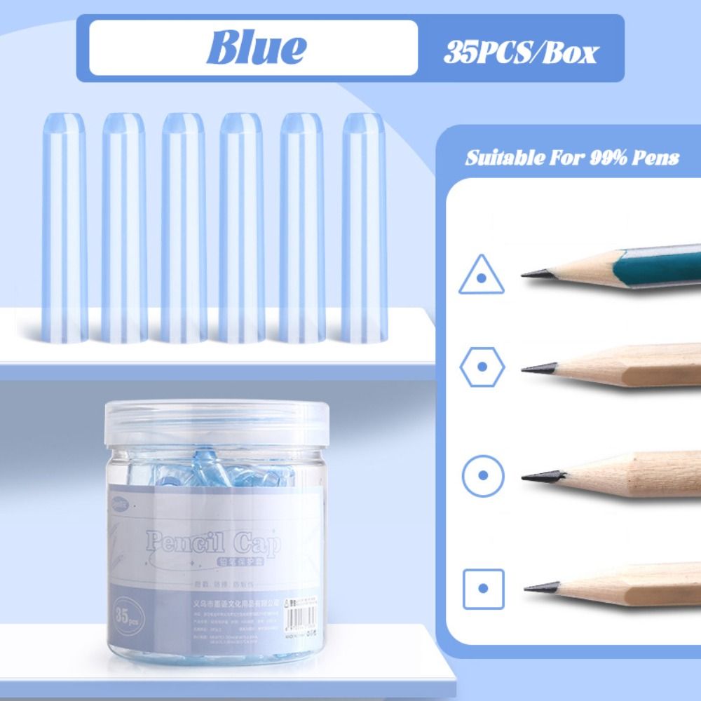 35PCS/Box Solid Color Pencil Cap Transparent Pen Tip Protector Cute Pencil Protective Case Students