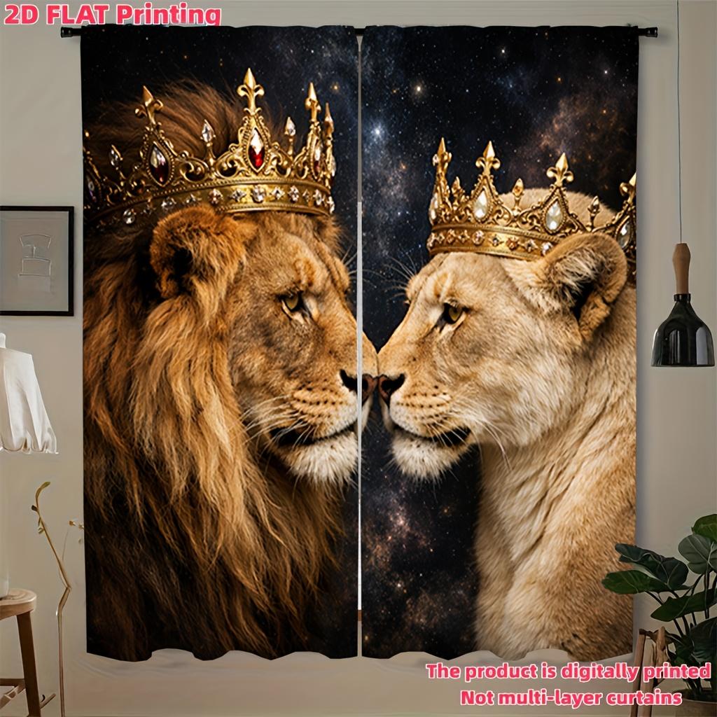 2Pcs Polyester Double Lion Crown Printing Window Curtains Birthday Party Decoration Backdrop Drapes for Living Room