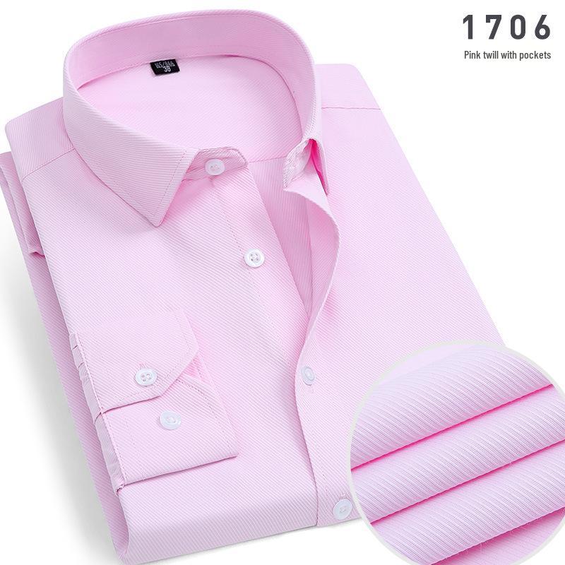 Men's Non-Iron Long-Sleeve Striped Cotton Shirt - Professional and Casual in White