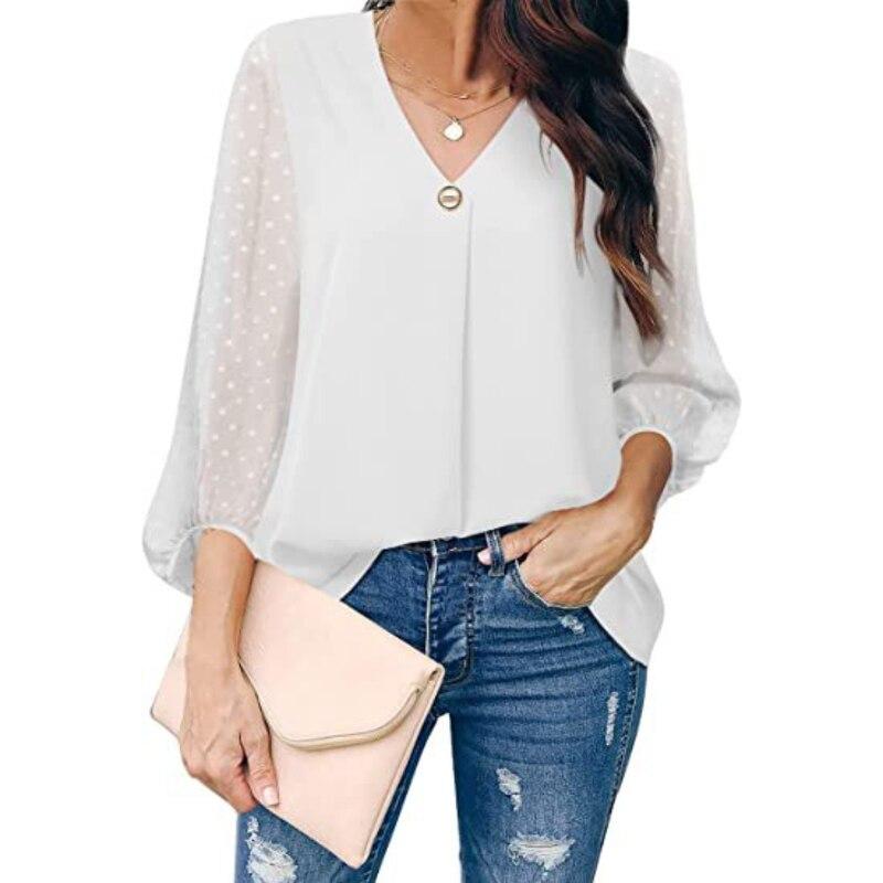 2026 Womens Clothing Spring Autumn Fashion Dot Puff Sleeve Women Tops V-neck Loose Long Sleeve Shirt Blouse Blusas 25792
