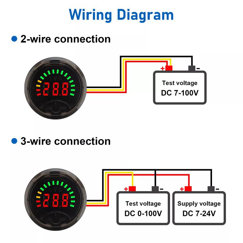 Mini Led Digital Voltmeter Dc Dc7-100V Display Round Two-Wire Car Voltage Current Meter Volt Detector Tester Monitor Pane
