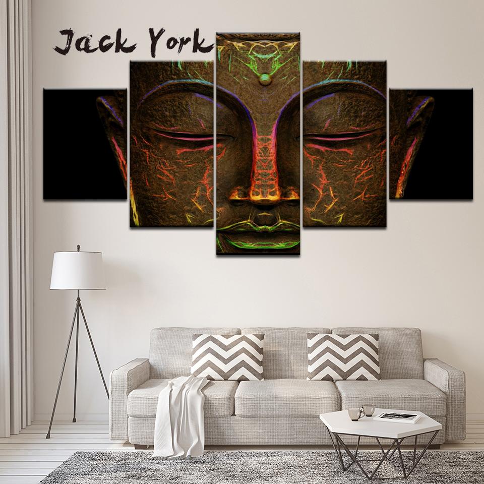 

Canvas Painting glowing light bronze statue of buddha s face 5 Pieces Wall Art Painting Modular Wallpapers Poster Print Decor 20x35 20x45 20x55cm