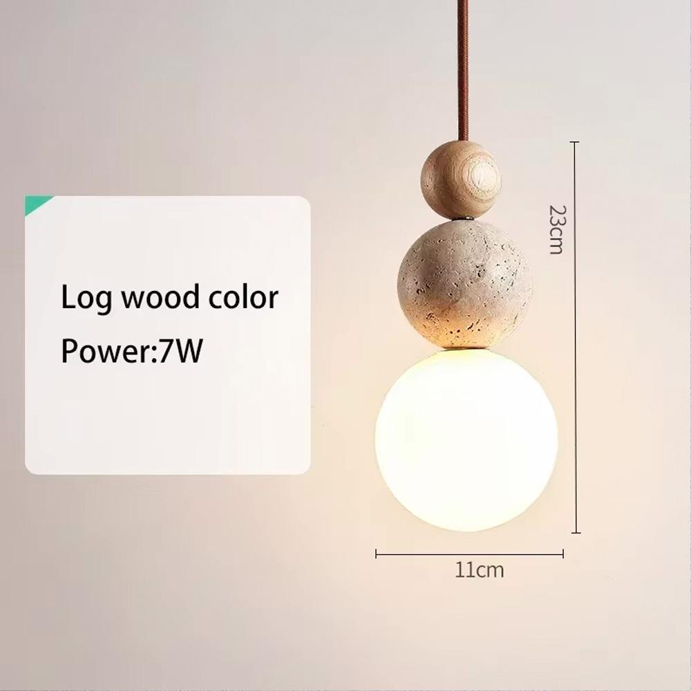 

Yellow Travertine Pendant Light Mahogany Nordic Japanese Wabi Sabi Style Bedside Chandelier Long Line Hanging Middle Warm Light