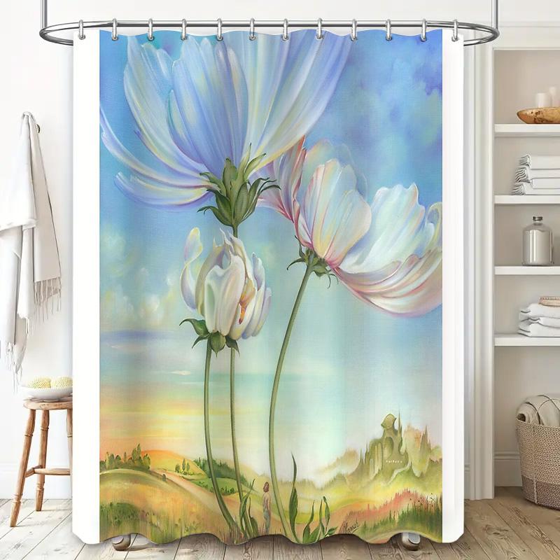 Floral Shower Curtain Botanical Flower Pattern Nature Landscape Bathroom Decor Vintage Farmhouse Rustic Wall Art Home Textile