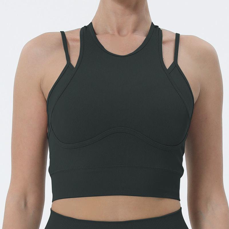 

Двухслойный спортивный жилет в рубчик: Стильный тренировочный топ с красивым дизайном спины для йоги и бега Small чёрный