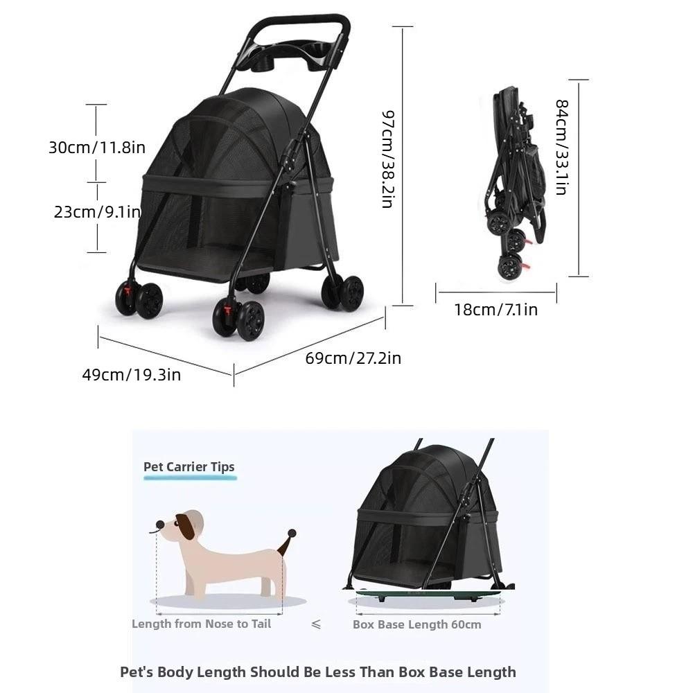 Dog Stroller Foldable Pet Stroller 4 Wheels Dog & Cat Pet Trolley Carrier Steel Frame Compact Pet Push Cart City Walks