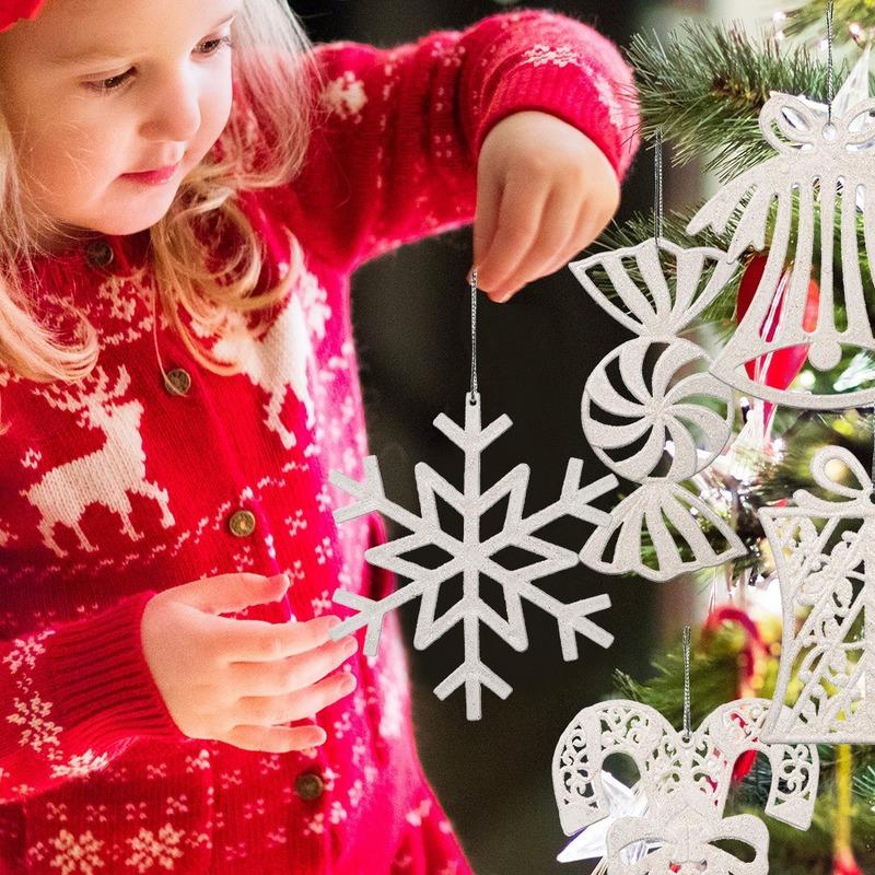 1 Bag Christmas Snowflake Ornaments Decoration Xmas Tree Pendant Christmas Candy Cane Bell Pendant