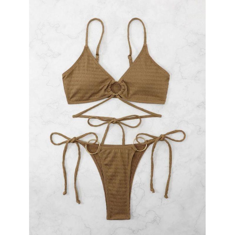 

Женский купальник, сексуальный комплект бикини, однотонный кружевной купальник L