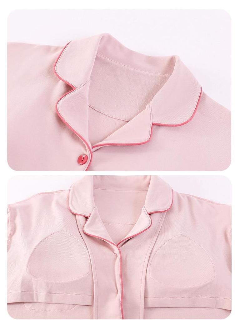 Women's Plus-Size Pure Cotton Long Sleeve Pajama Set with Breast Pads - High-End Spring/Autumn Home Wear