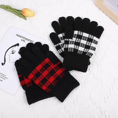 Winter Karo Fingerlose Handschuhe Damen Studenten Outdoor Dick Reiten Kaltes Wetter