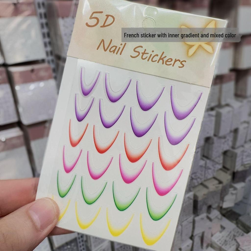 French Gradient Nail Stickers: Red, Black, White Striped Decals