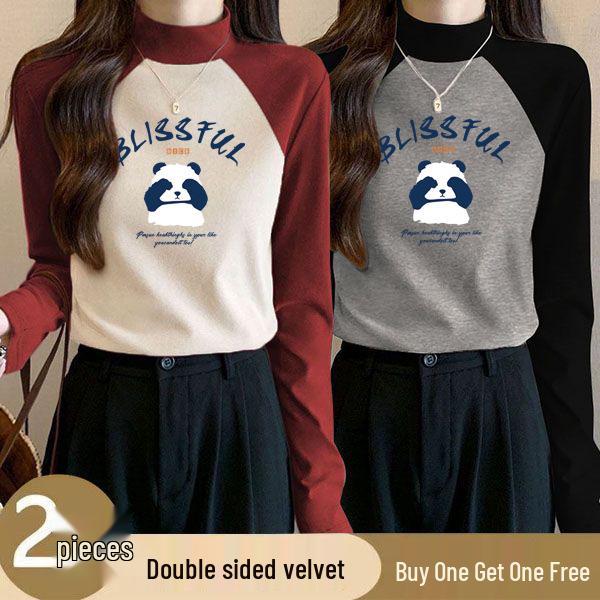

Two-Piece Women s Color Block Velvet Semi-High Neck Slim Fit Warm Shirt M [90-105 lbs]