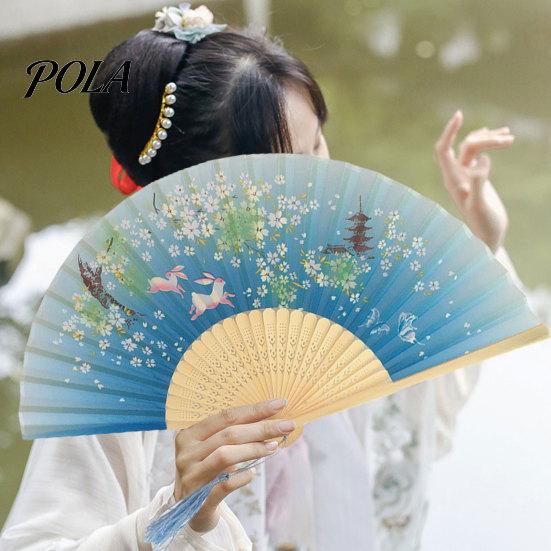 High Gloss Fan Bone Chinese Style Silk Folding with Tassels Elegant Craftsmanship Exquisite Strong And Flexible Bamboo Perfect Party Ornaments Erqing