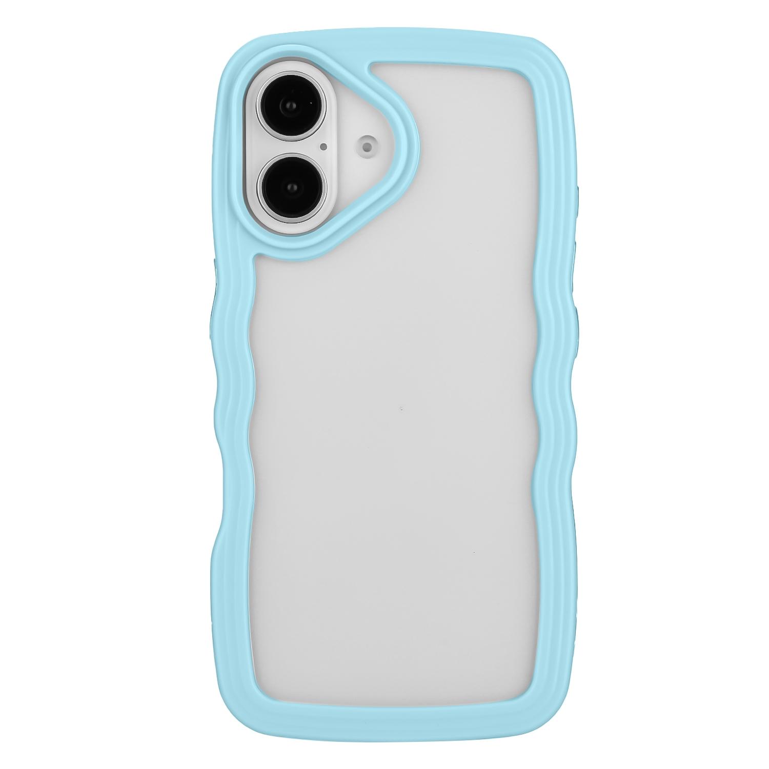 

For iPhone 16 Plus Case Wavy Edge Design PC+TPU Shockproof Phone Cover Sky Blue