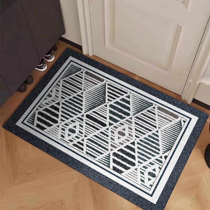 Black Line Flower Tile Doormat - Indoor/Outdoor Entryway Scraper Mat