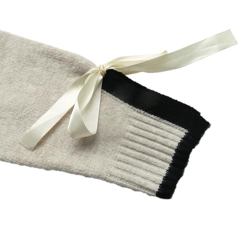 European 2026 Autumn/Winter Color Block Bow Cuff Sweater for Women