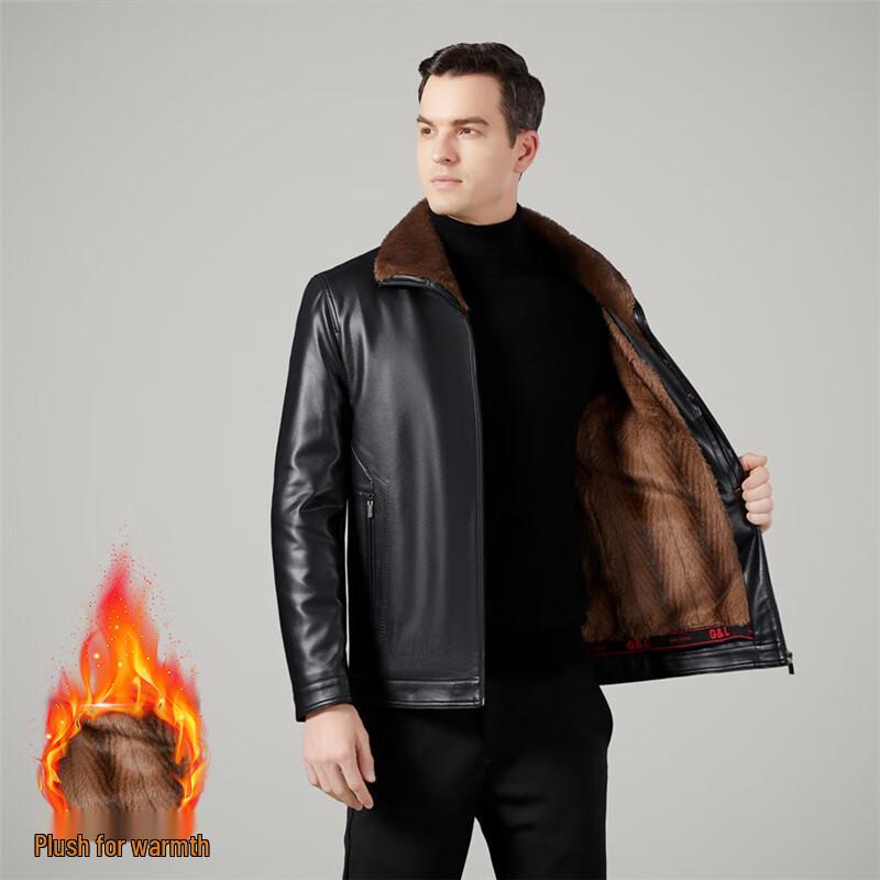

Men s Winter Fleece-Lined PU Leather Jacket XL
