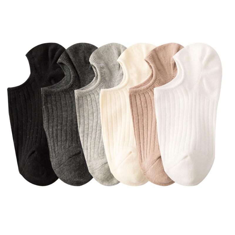 Women's Summer Thin Style Solid Color Double Needle Pull Out Invisible Do Not Fall Off with The Boat Socks