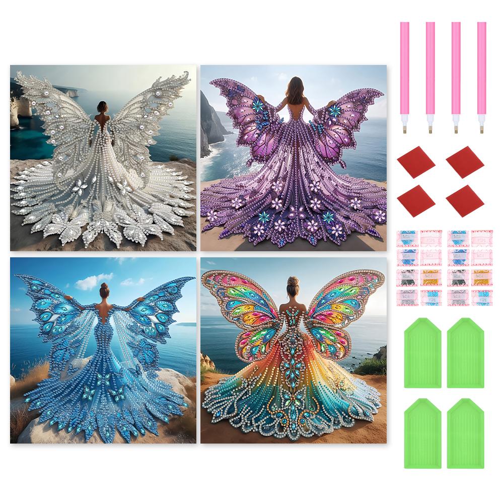 4pcs 5D DIY Partial Special Shaped Drill Diamond Painting Kit Girl Decor 30x30cm