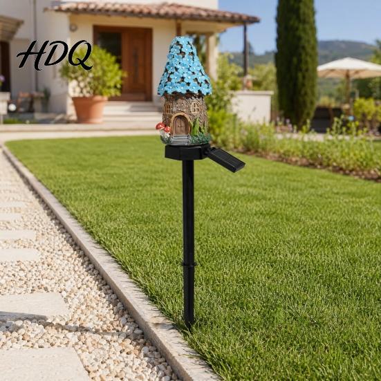 Solar Pathway Lights Mushroom Lights House Statue Fairy Cottage Garden Stake Light Waterproof Outdoor Landscape for Yard Patio Lawn Decorative